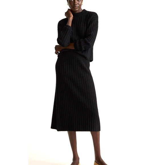 Quince Wm's Mongolian Cashmere luxury Midi Skirt Sz Lg Black #03 - Picture 5 of 8